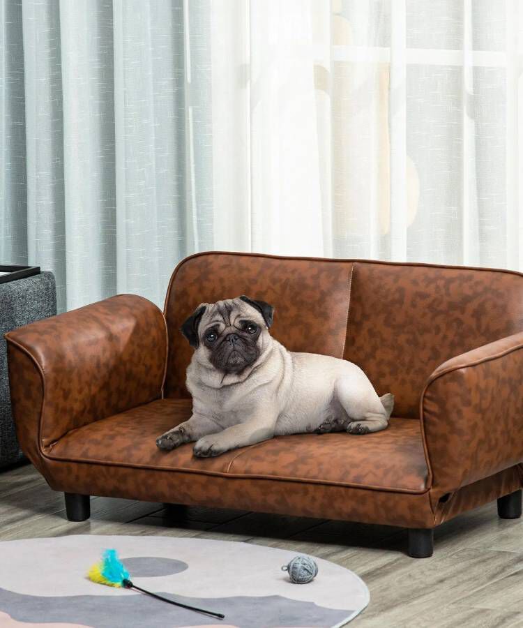  Halifax North America Brown Pet Lounger: 39" Foldable PU Leather Dog Sofa Bed