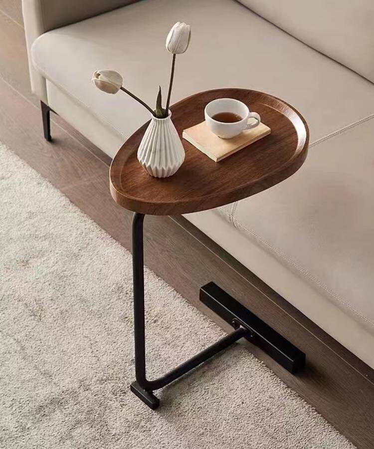 2pieces Brown Cshaped Side Table, Small Sofa Table for Small Spaces, Living Room, Bedroom