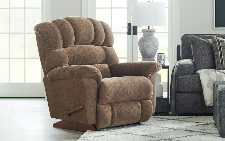 living room setting with medium brown plush recliner