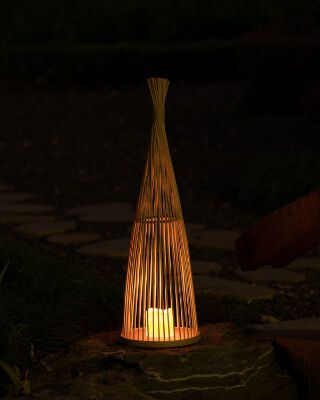  Wickerwise Rattan Designed Bamboo LED Lantern Lamp Battery Powered for Indoor and outdoor