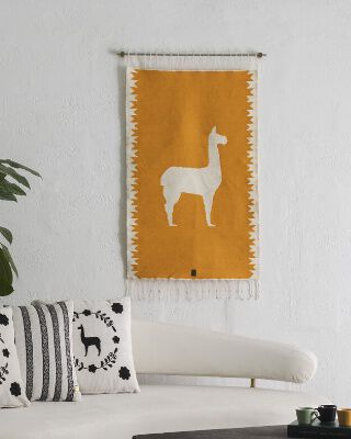  ANDEAN LLAMAS Sheep Wool Handwoven Tapestry