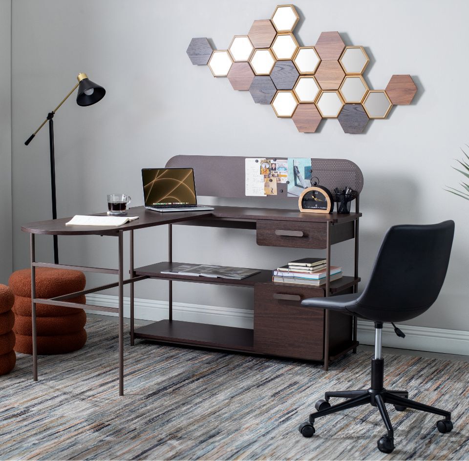  Sauder Modern Metal and Wood L-Shaped Desk