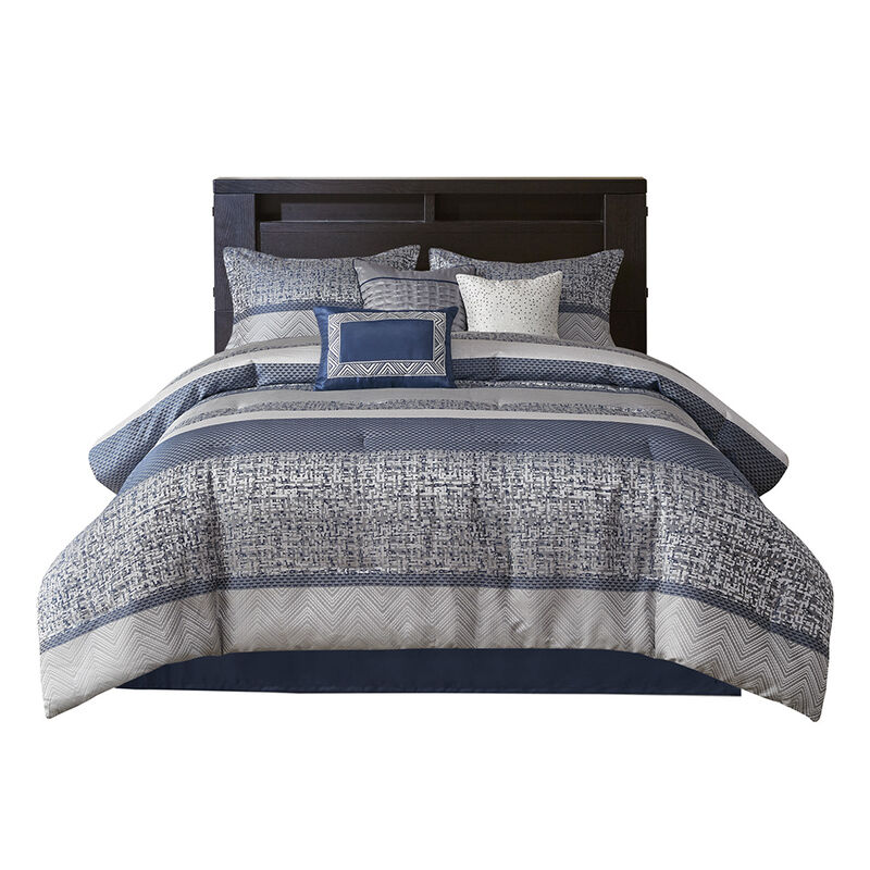 Gracie Mills Hickman 7-Piece Transitional Striped Jacquard Comforter Set