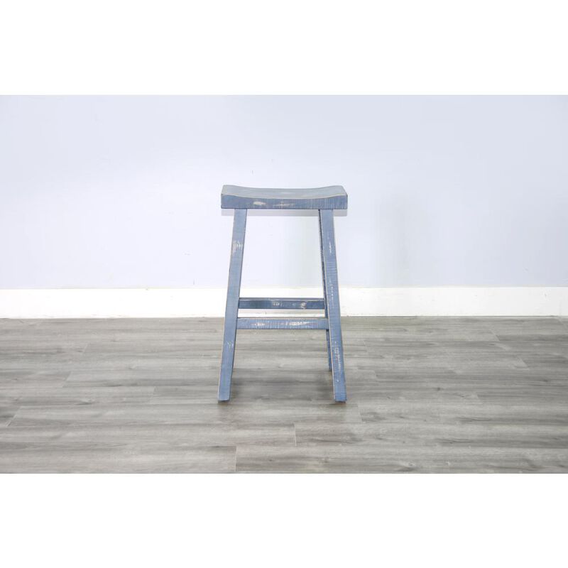 Sunny Designs Ocean Blue Bar Saddle Seat Stool, Wood Seat