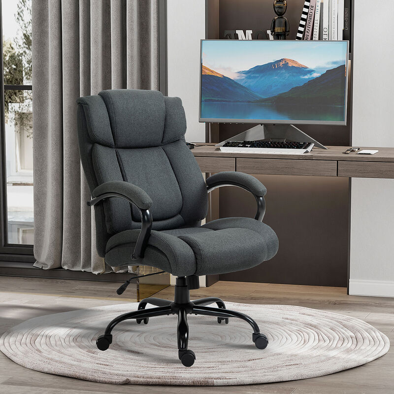 Vinsetto High Back Big and Tall Executive Office Chair 484lbs with Wide Seat, Computer Desk Chair with Linen Fabric, Adjustable Height, Swivel Wheels, Charcoal Grey