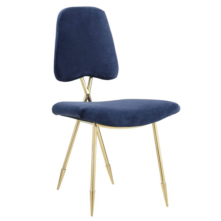 Modway Ponder Mid-Century Modern Performance Velvet Set of Two Dining Chairs in Navy