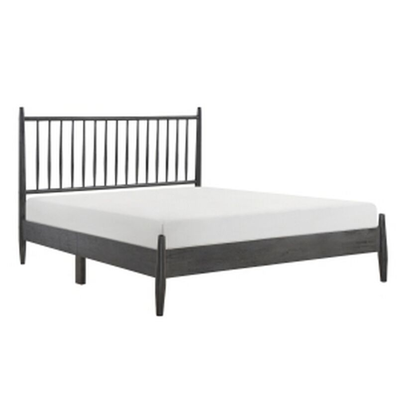 Lika Queen Size Platform Bed, Vertical Slatted Headboard, Gray Finish - Benzara