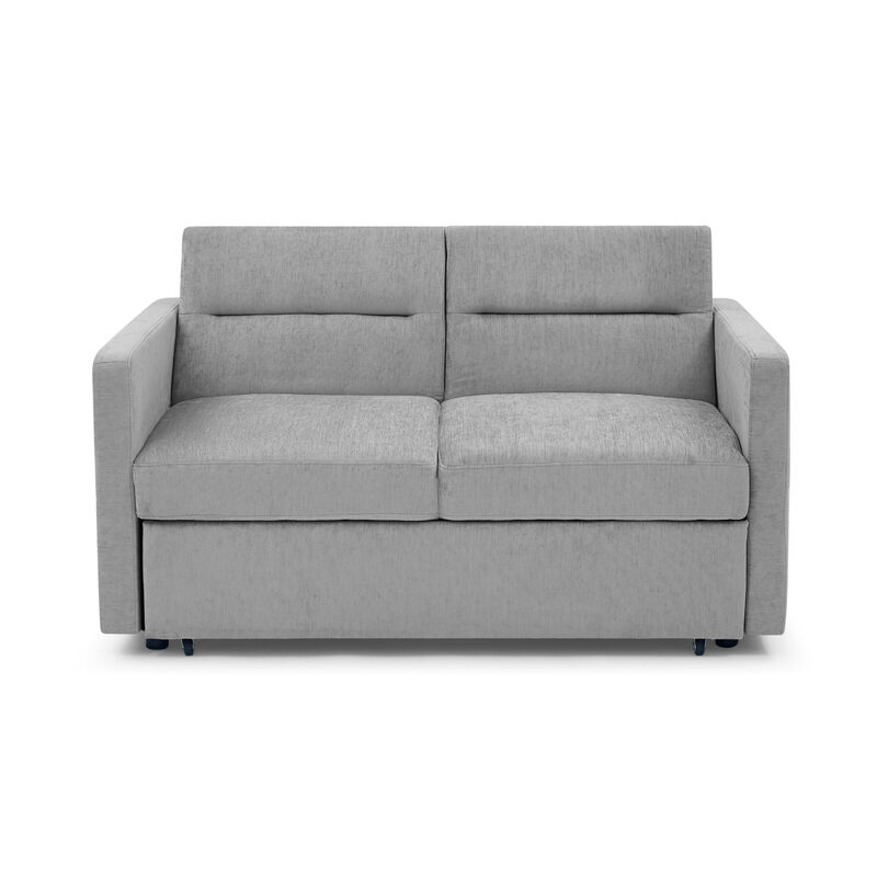 Loveseats Sofa Bed with Pull-out Bed, Adjustable Back and Two Arm Pocket, Grey