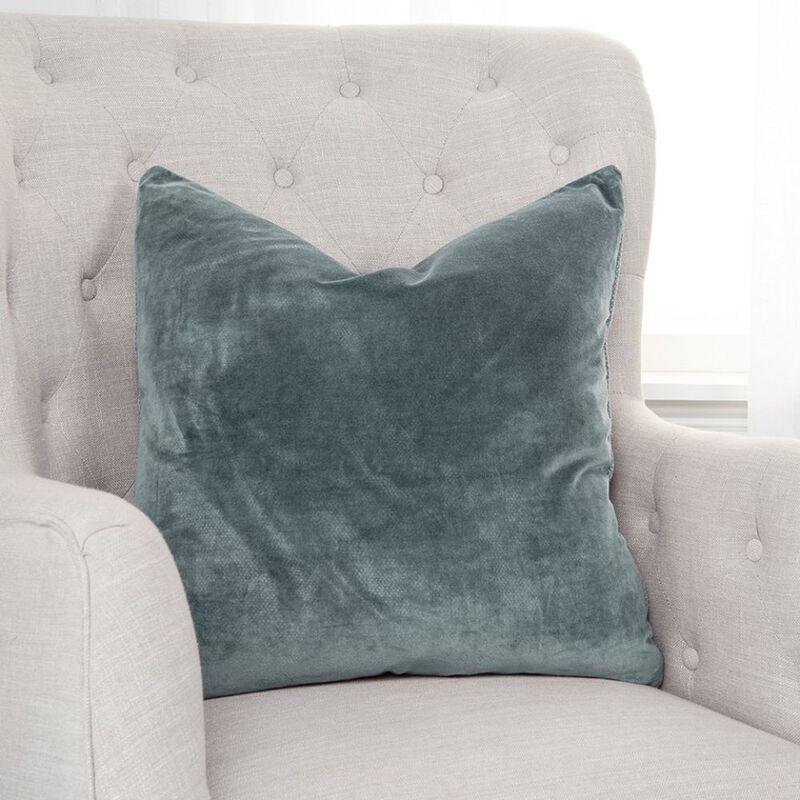 Homezia Teal Solid Reversible Cotton Velvet Throw Pillow