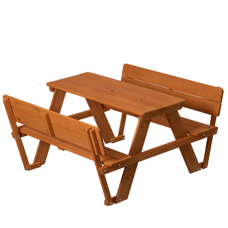 Wooden Kids Picnic Table Bench with Backrest, Outdoor Children's Backyard Table, Crafting, Dining, and Playtime Patio Table