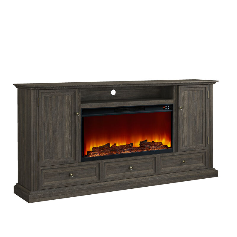 FESTIVO Farmhouse 72" TV Stand with Fireplace - Accommodates up to 75" TV