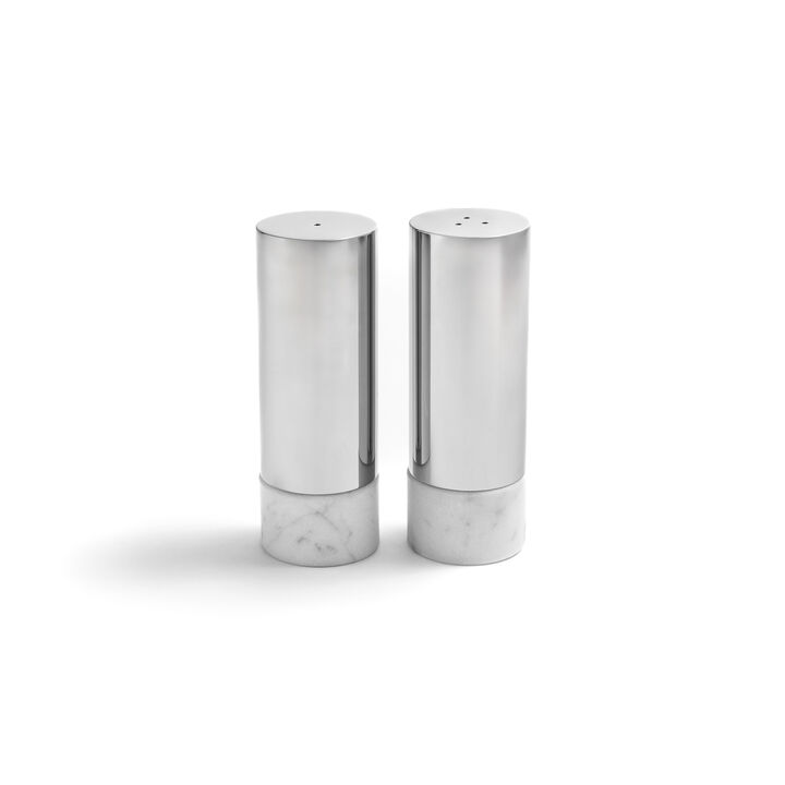 Coluna Dual Salt & Pepper, Marble & Silver, Set of 2