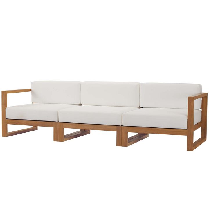 Upland Outdoor Patio Teak Wood 3-Piece Sectional Sofa Set-Benzara