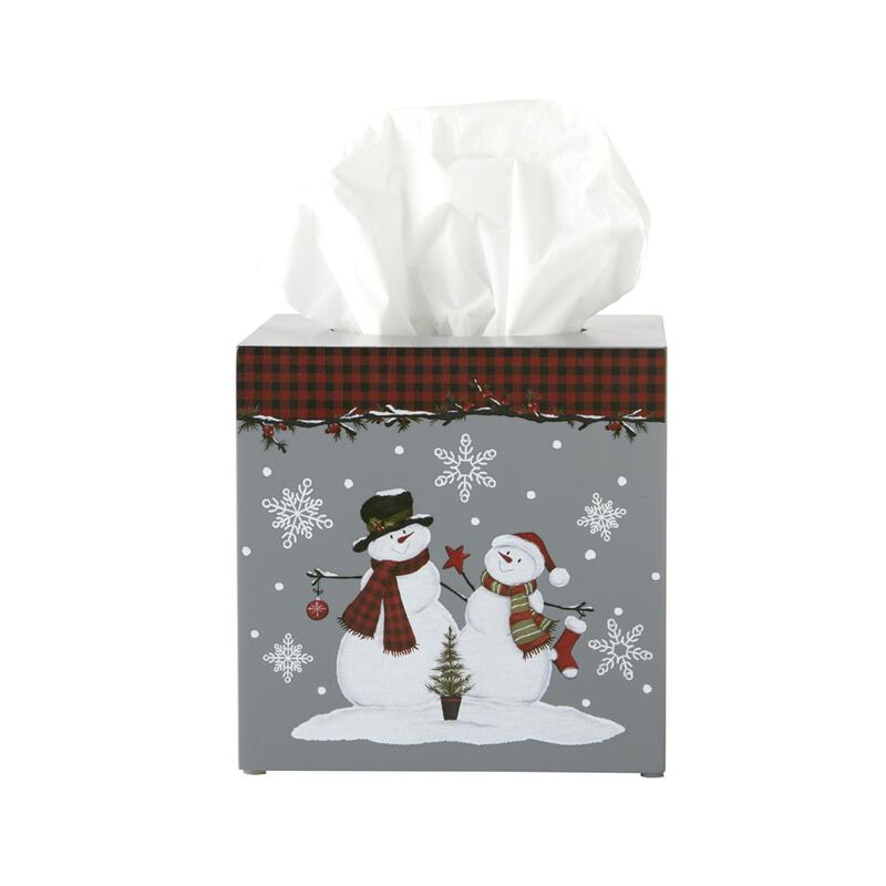 SKL Home Saturday Knight Ltd Woodland Winter Tissue Box Cover - 5.79x5.87x5.82, Red