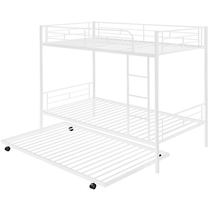 Twin-Over-Twin Metal Bunk Bed With Trundle, Can Be Divided Into Two Beds, No Box Spring Needed