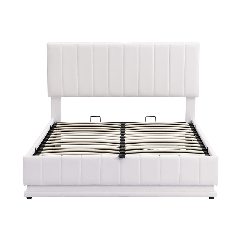 Merax Upholstered LED Light Platform Bed with Hydraulic Storage