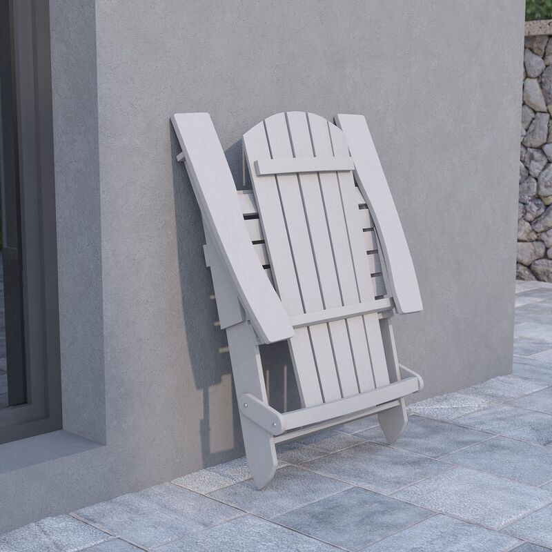 Flash Furniture Charlestown Commercial Folding Adirondack Chair - Gray - Poly Resin - Indoor/Outdoor - Weather Resistant