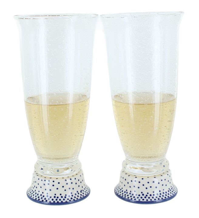 Blue Rose Polish Pottery Dots 2 Piece Beer Glass Set