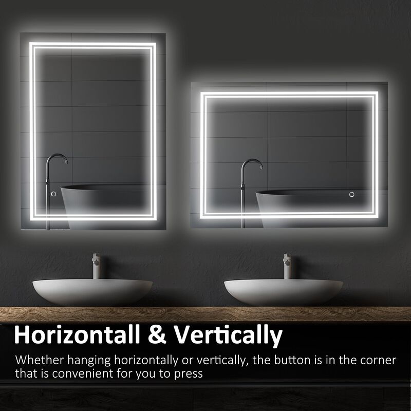 32" x 24" LED Bathroom Mirror, Lighted Vanity Mirror, Wall Mounted with Smart Touch Button, Horizontally and Vertically, Waterproof, Plug-in