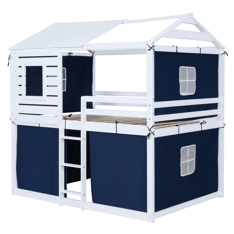 Merax Wood House Bunk Bed with Tent