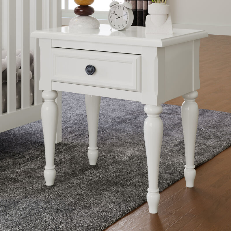 Solid Wood One-Drawer Nightstand for Nursery, Kid’s Room, Bedroom, White