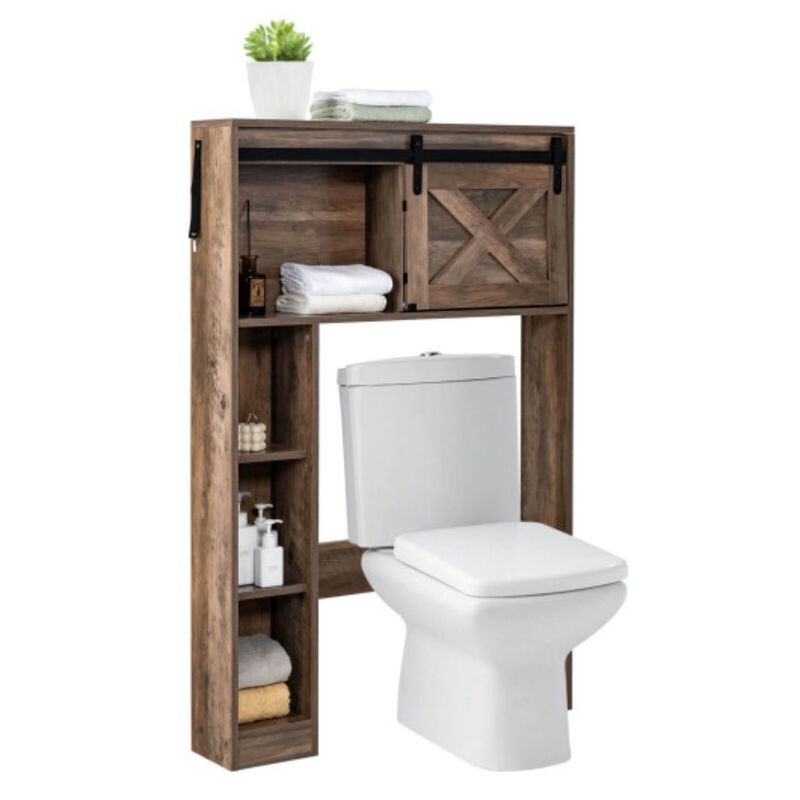 Hivvago 4-Tier Over The Toilet Storage Cabinet with Sliding Barn Door and Storage Shelves