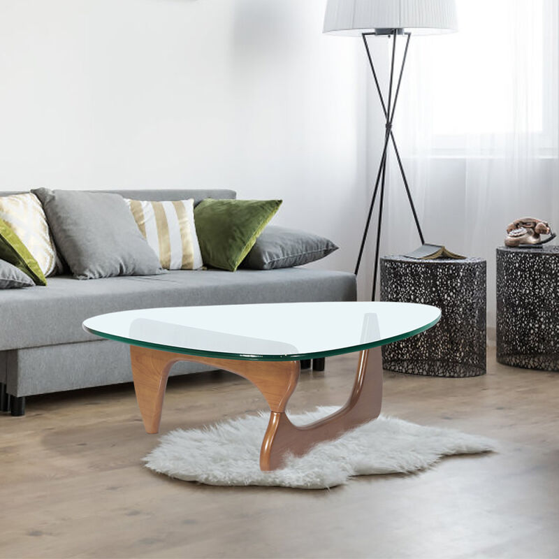 Light Walnut Triangle Coffee Table Wood Base For Living Room