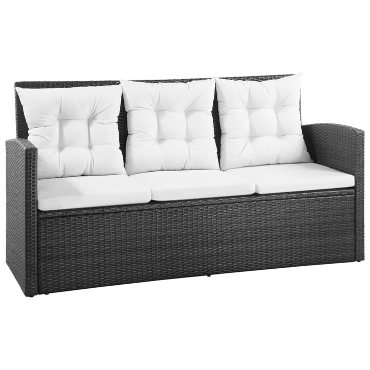 vidaXL 5 Piece Garden Lounge Set with Cushions Poly Rattan Black