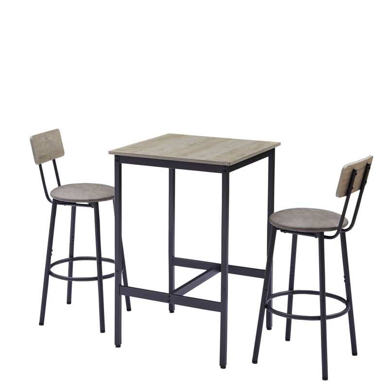 Bar Table Set with 2 Bar stools PU Soft seat with backrest, Grey，23.62’’w x 23.62’’d x 35.43’’h