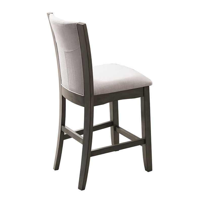Brandon 25 Inch Counter Height Chair Set of 2, Fabric Upholstery, Gray - Benzara