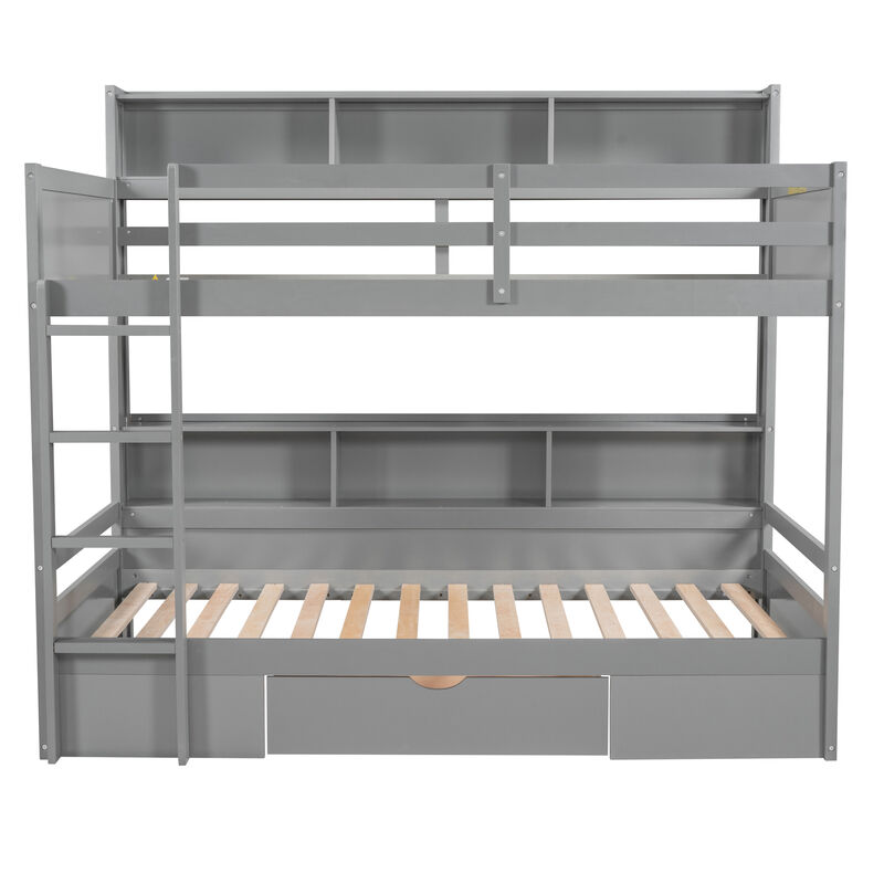 Merax Modern Bunk Bed with Built-in Shelves