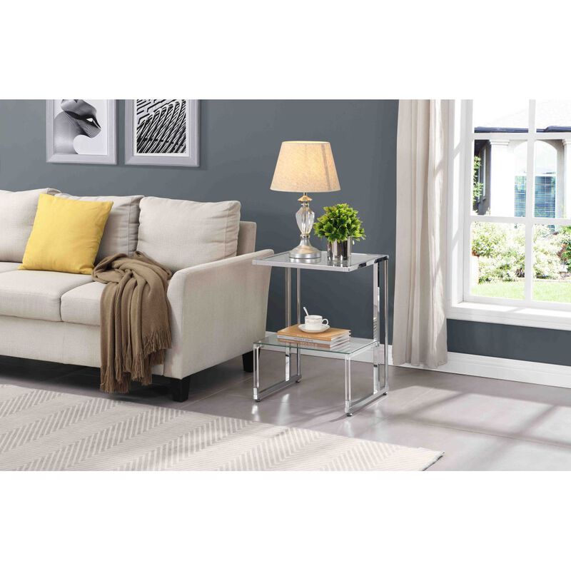 Silver Chrome Side Table, 2-Tier Acrylic Glass End Table for Living Room Bedroom