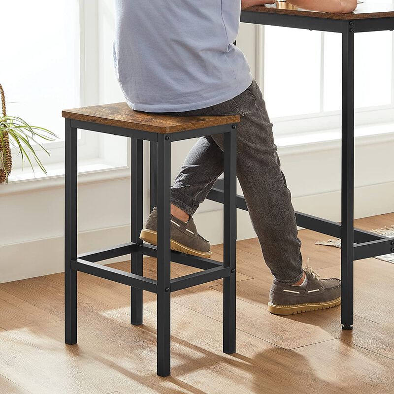 BreeBe Industrial Brown Bar Table with 2 Stools