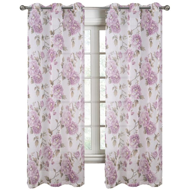 RT Designers Collection Ellie Doily Grommet Light Filtering Window Curtain Panel for Bedroom 54" x 95" Lilac