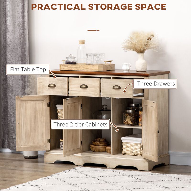 Natural Living Room Storage: Sideboard Buffet with 3 Drawers & 3 Cabinets