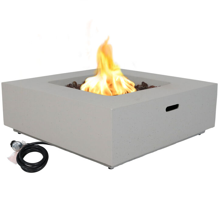 Sunnydaze 34 in Contempo Square Concrete Propane Gas Fire Pit with Cover