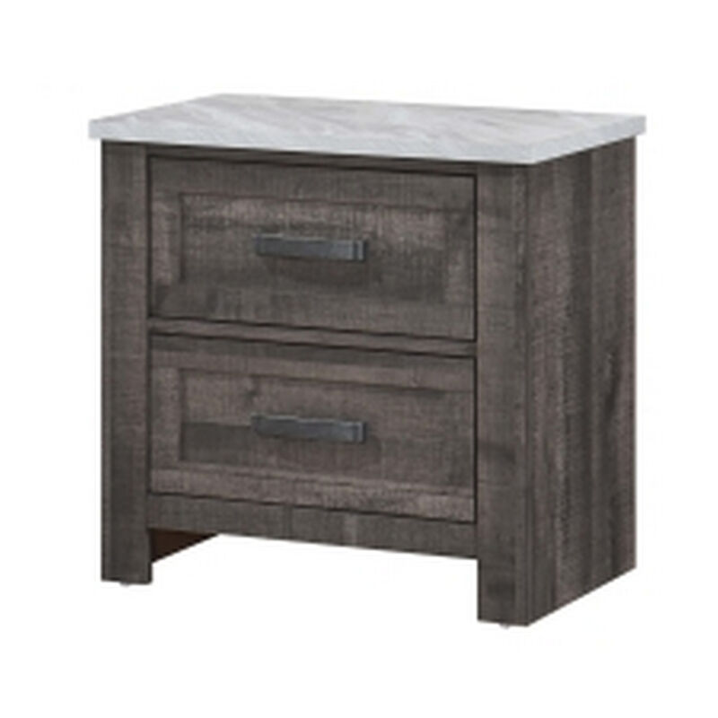 Romy 26 Inch Nightstand with 2 Drawers, Rustic Farmhouse Gray White Wood - Benzara