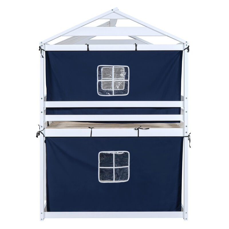 Merax Wood House Bunk Bed with Tent