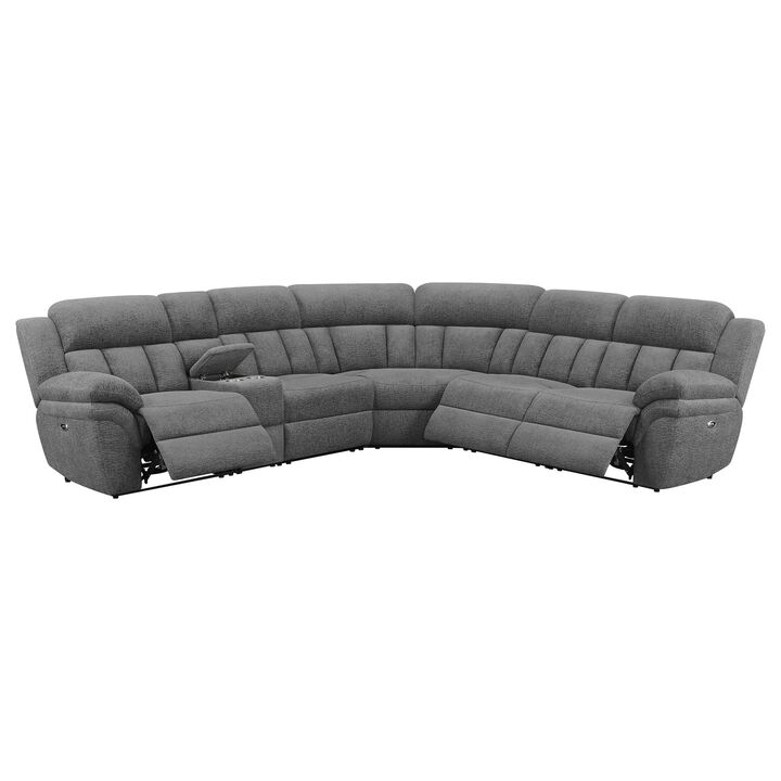 Diko 6pc Modular Sectional Sofa, Dark Gray Chenille, Power Reclining - Benzara