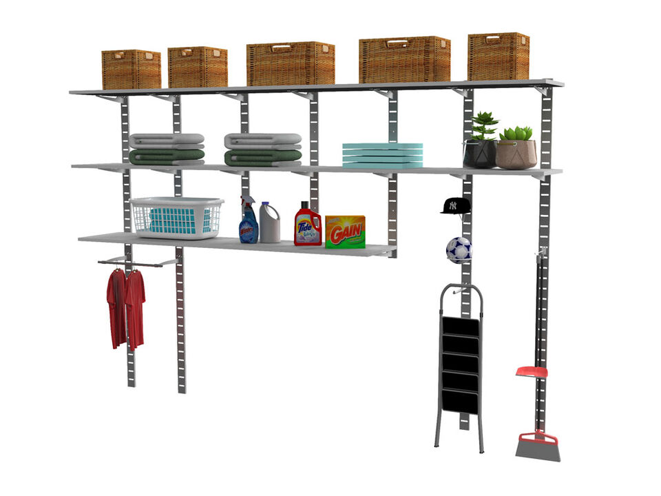 Stirdy Garage / Laundry Room / Pantry Shelving System 91" & 46" High with 8 Shelves 48" Length 20"- 22" Width + Hanging, Accessories | 6 Sections- Shelves Sold Separately