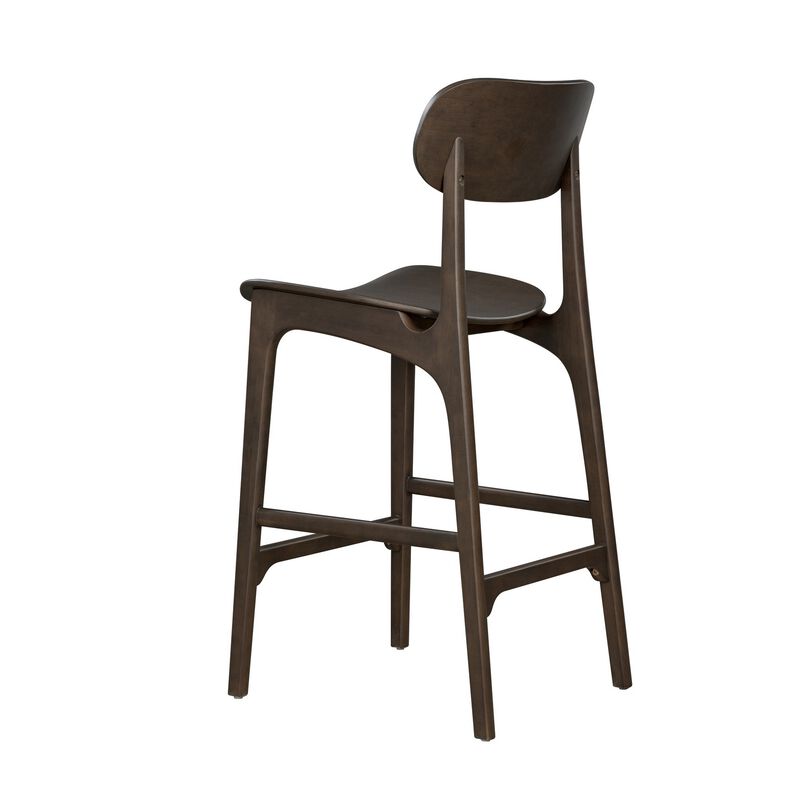 Seln 30 Inch Barstool Chair, Curved Seat, Open Back, Dark Gray Wood - Benzara