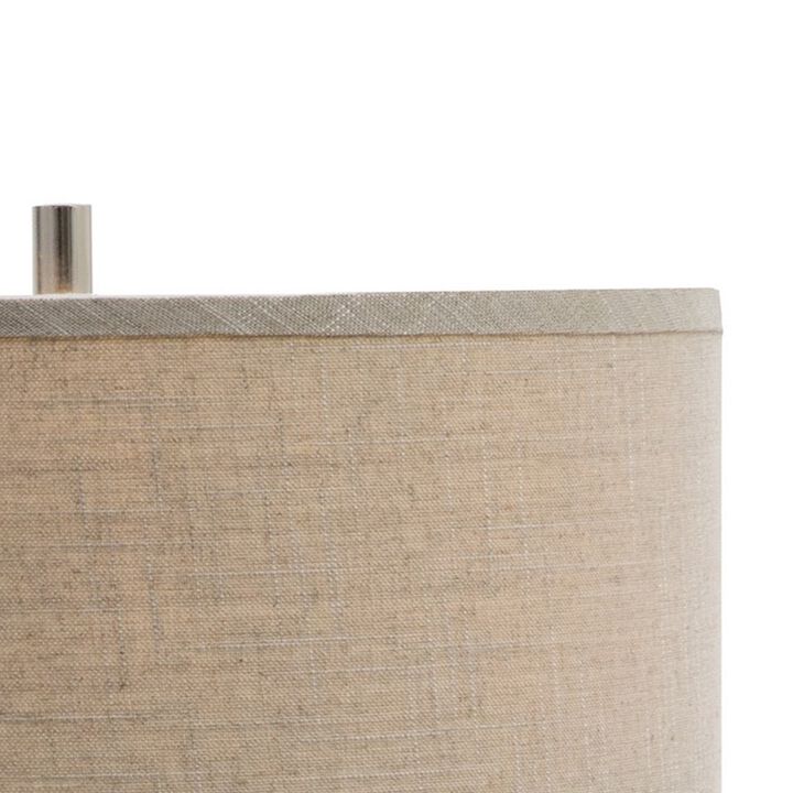 28 Inch Table Lamp, Classic Drum Fabric Shade, Accent Gray Block Base-Benzara