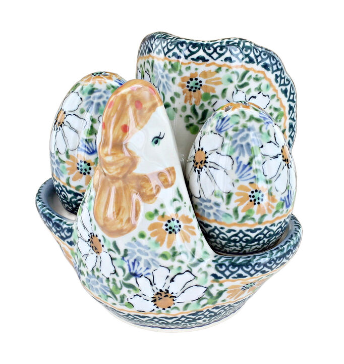 Blue Rose Polish Pottery Enchanted Garden Hen Salt & Pepper Shakers