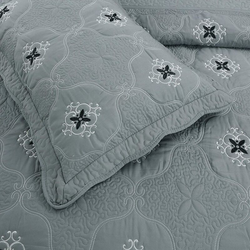 MarCielo 3 Piece Quilted Embroidery Quilts Bedspreads Set Emma