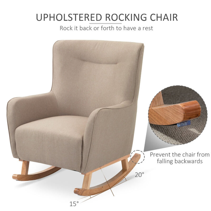 Modern Rocking Chair Sofa Armchair Modern Accent Chair with Thick Padding, Winged Back for Living Room, or Bedroom, Greige