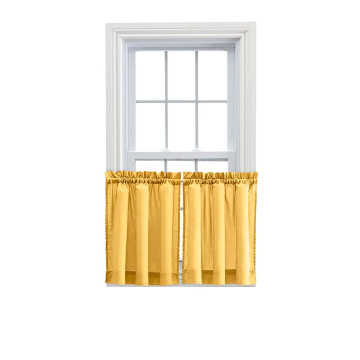Ellis Stacey 1.5" Rod Pocket High Quality Fabric Solid Color Window Tailored Tier Pair 56"x36" Yellow