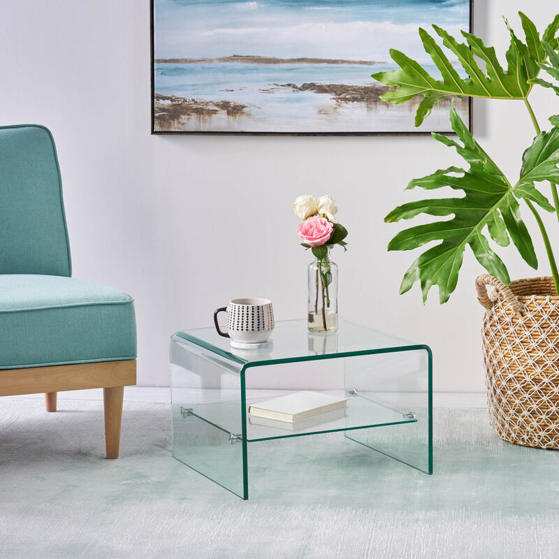 Ultra-Chic Glass End Table with Shelf Style Meets Functionality