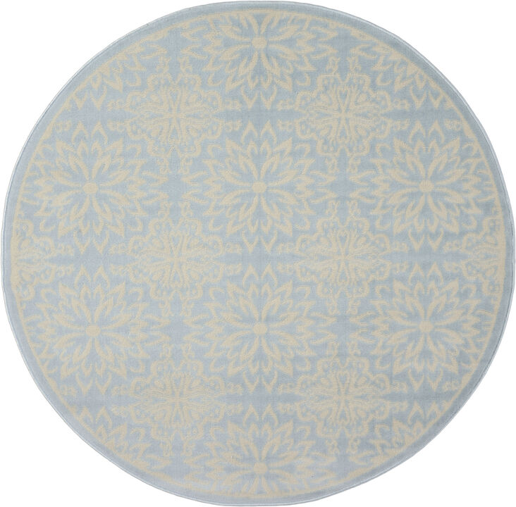 5 Light Blue Round Floral Power Loom Area Rug