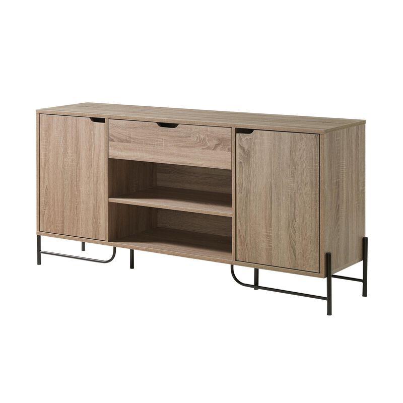 Bery 62 Inch TV Media Entertainment Console, 2 Cabinets, 1 Drawer, Taupe - Benzara