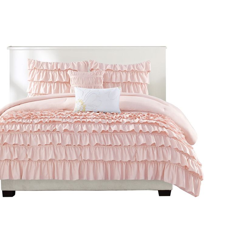 Gracie Mills Ismerie 4-Piece Solid Ruffles Comforter Set